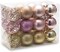 24pcs 2.36" shatterproof Christmas baubles in champagne, pink, and gold.